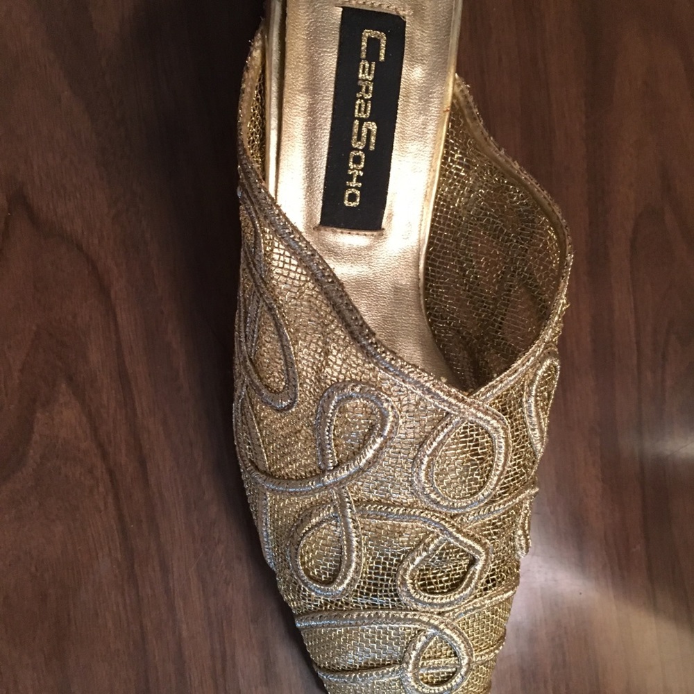 Gold mesh mules new